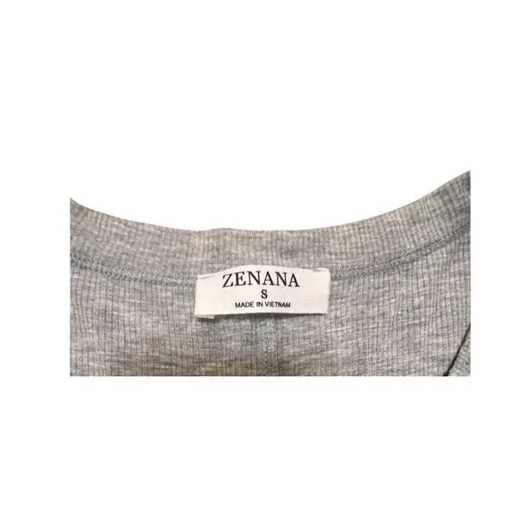 Zenana Cropped Short Sleeve Tee Womens Size Small Ribbed Scooped Neck Gray Shirt - Picture 3 of 3